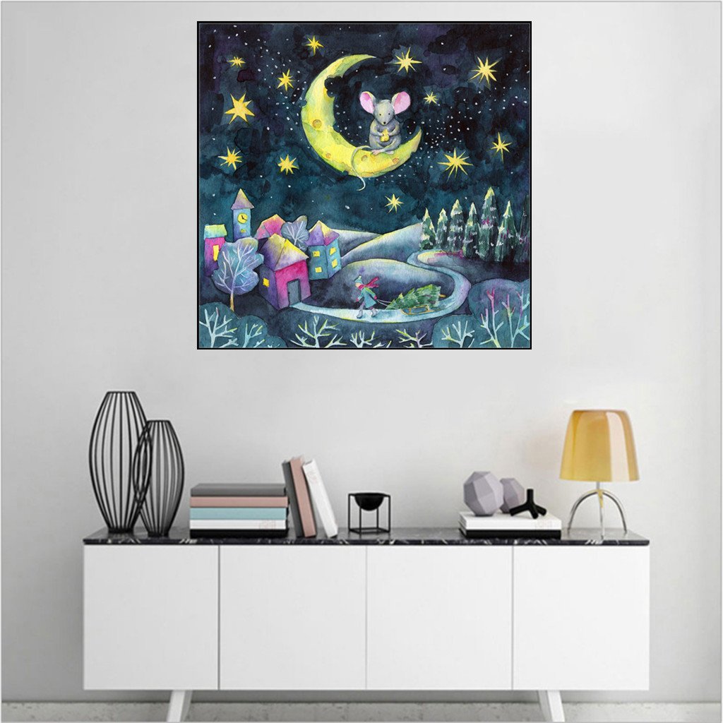 Souris sur la lune | Kits complets de peinture au diamant rond