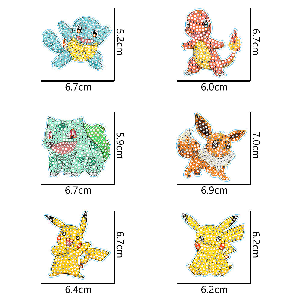 DIY Diamond Painting Lederband Schlüsselanhänger | Pokémon | 6-teiliges Set