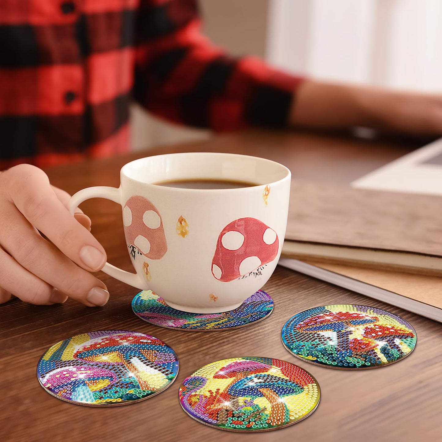 8 pcs set DIY Special Shaped Diamond Painting Coaster  | mushroom（no holder）