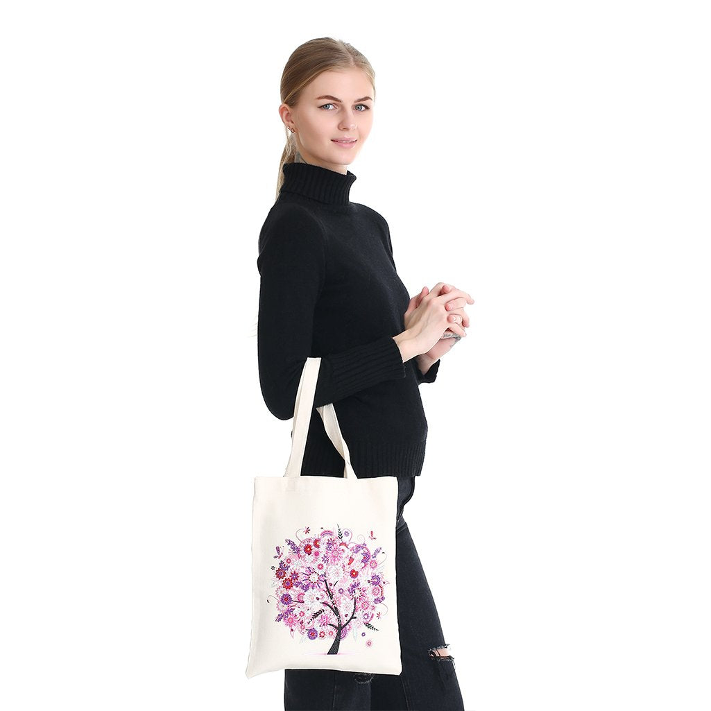 DIY Rhinestone Diamond Painting Pink Tree Tote Bag