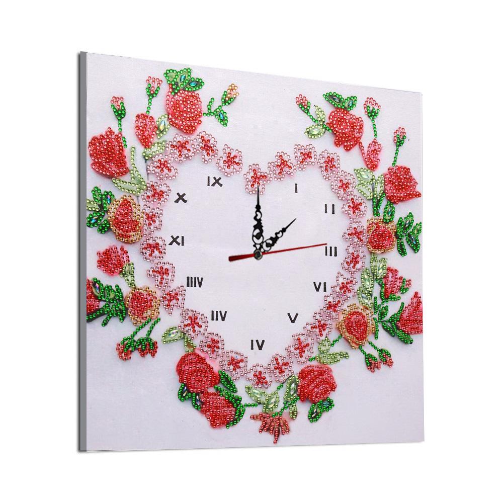 Rose Flower Clock | Special Shaped | Crystal Rhinestone  | Full Round Diamond Painting Kits