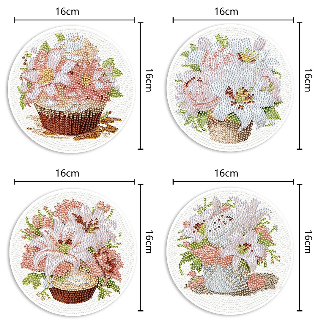 4PCS Diamond Painting Placemats Insulated Dish Mats | Lily Flower