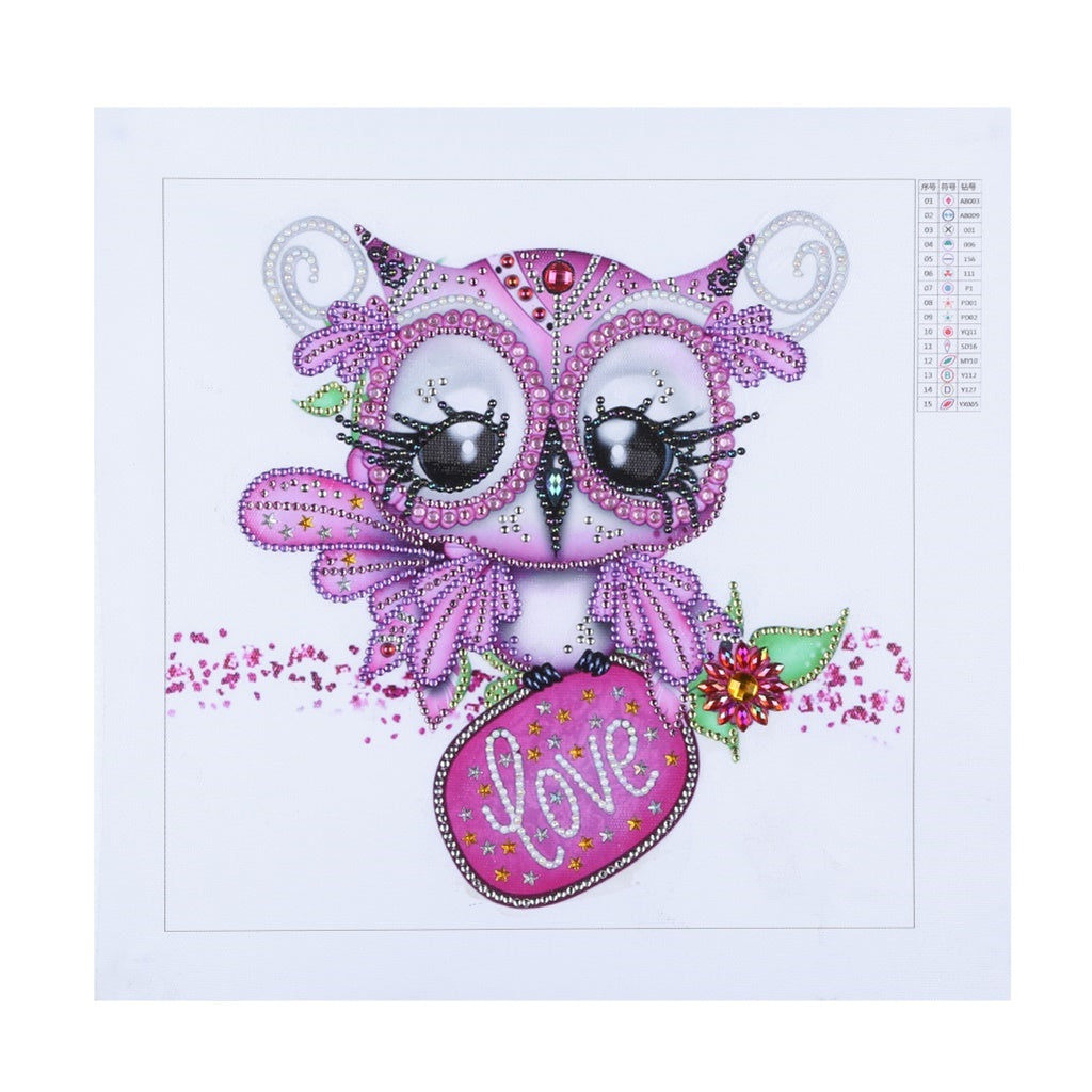 Pink Owl  | Crystal Rhinestone  | Full Round Diamond Painting Kits