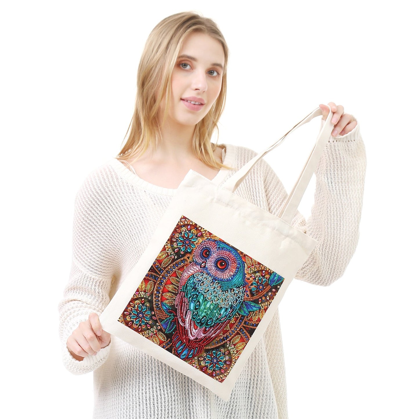 DIY Rhinestone Diamond Painting Owl Tote Bag