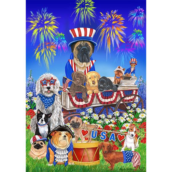 Drapeau de fête de chien | Kits complets de peinture au diamant rond