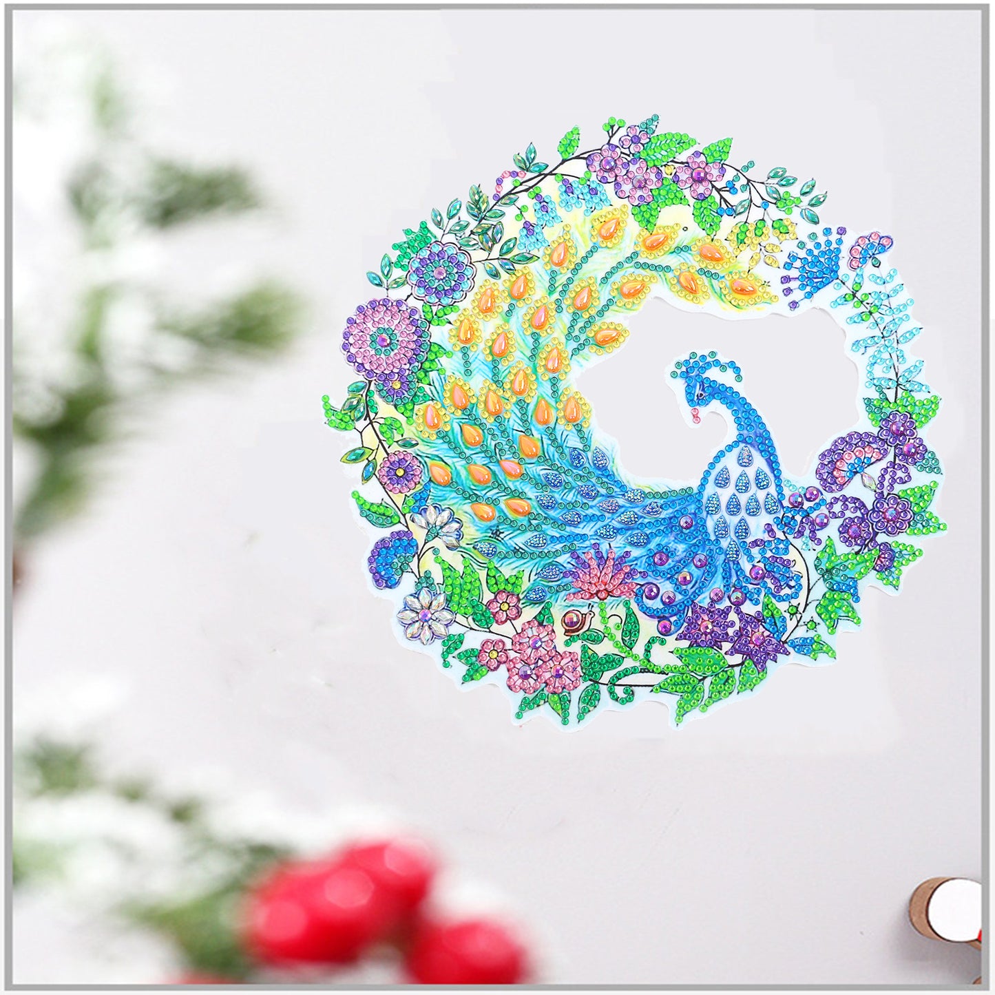 DIY Diamond Painting Wreath - Peacock