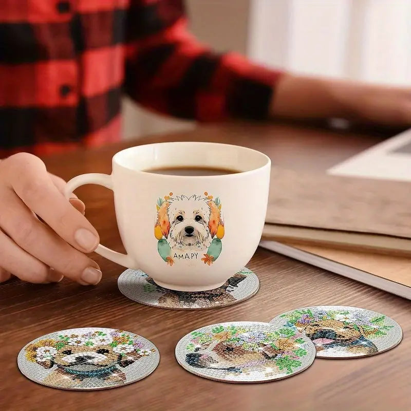 8 pcs set DIY Special Shaped Diamond Painting Coaster  | Dog (no holder)