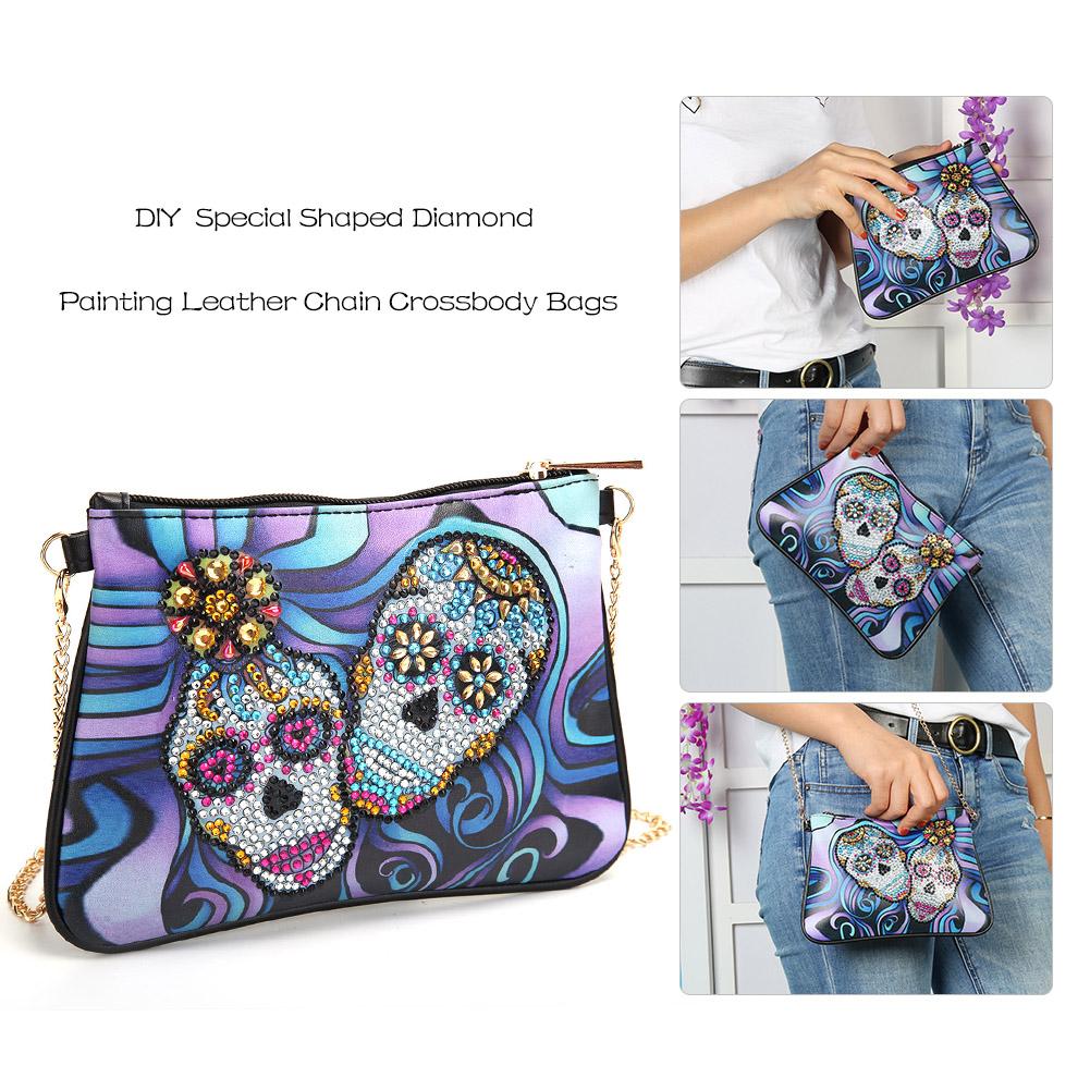 DIY Skull flower shaped diamond painting one-shoulder chain lady bag