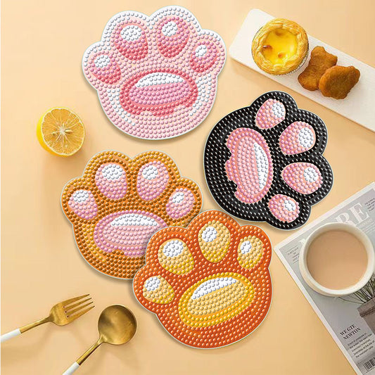 6 pcs set DIY Special Shaped Diamond Painting Coaster | cat paw