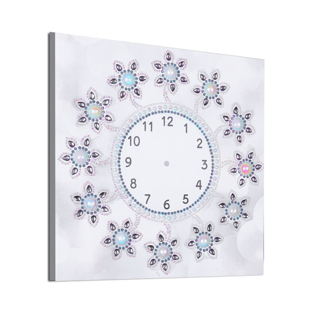 Horloge fleurie | Cristal Strass | Kits complets de peinture au diamant rond