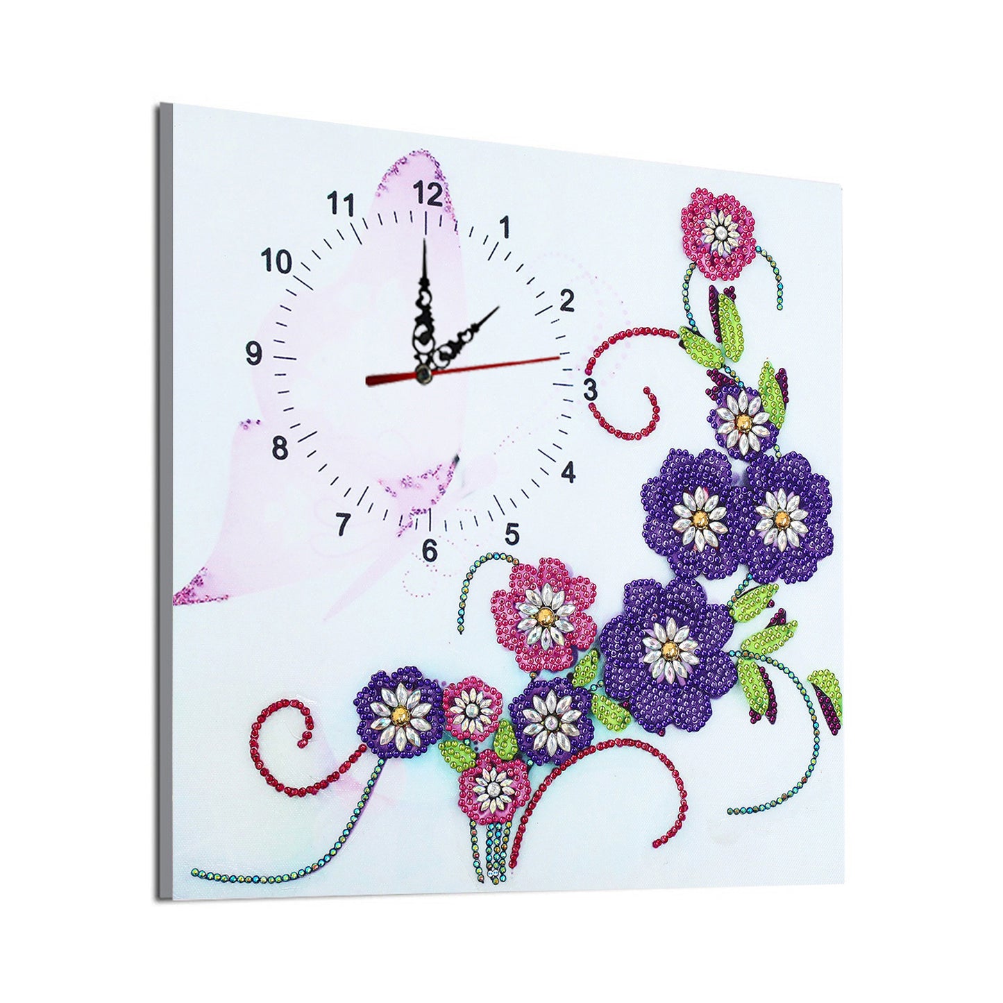 Horloge fleurie | Kits de peinture au diamant de forme spéciale