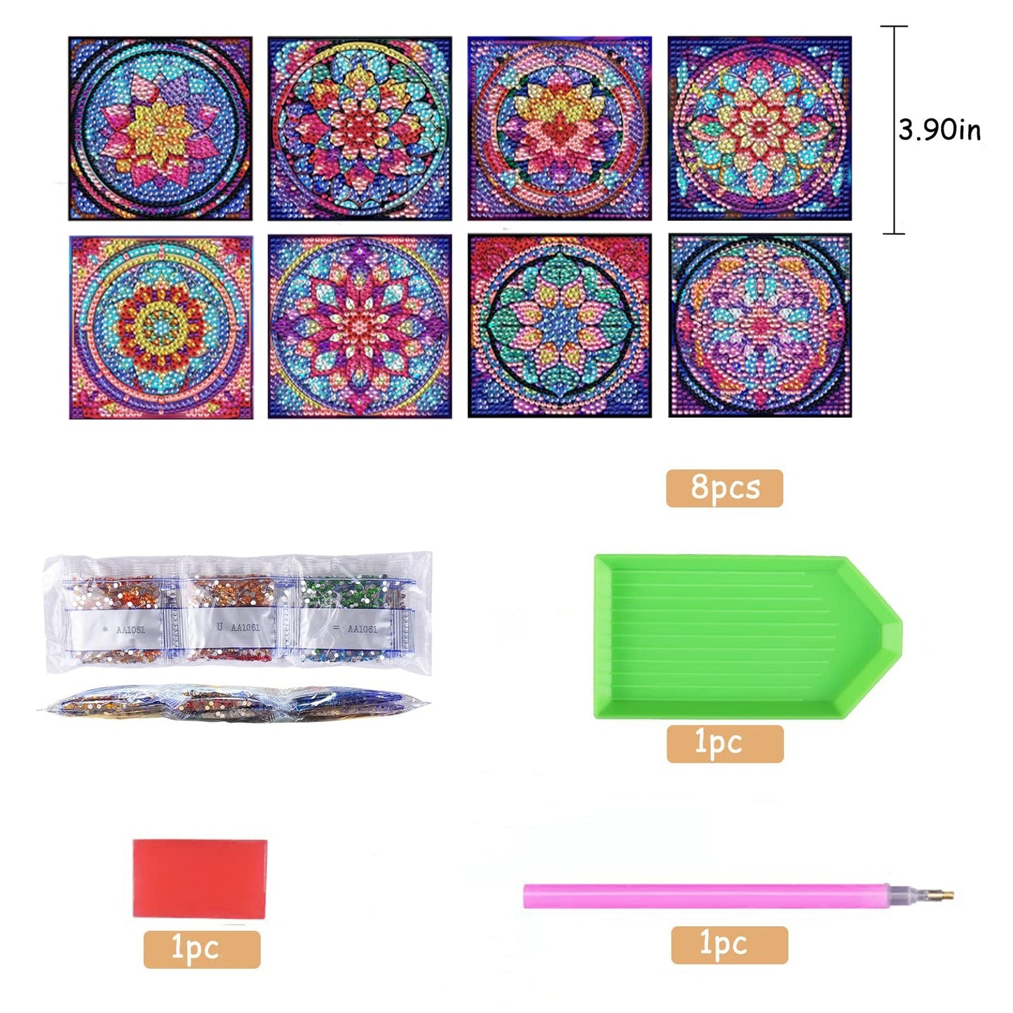 8 pcs set DIY Special Shaped Diamond Painting Coaster  | mandala（no holder）