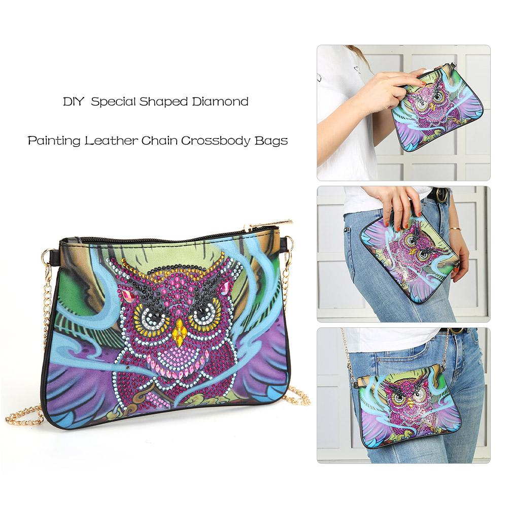 DIY Owl shaped diamond painting one-shoulder chain lady bag