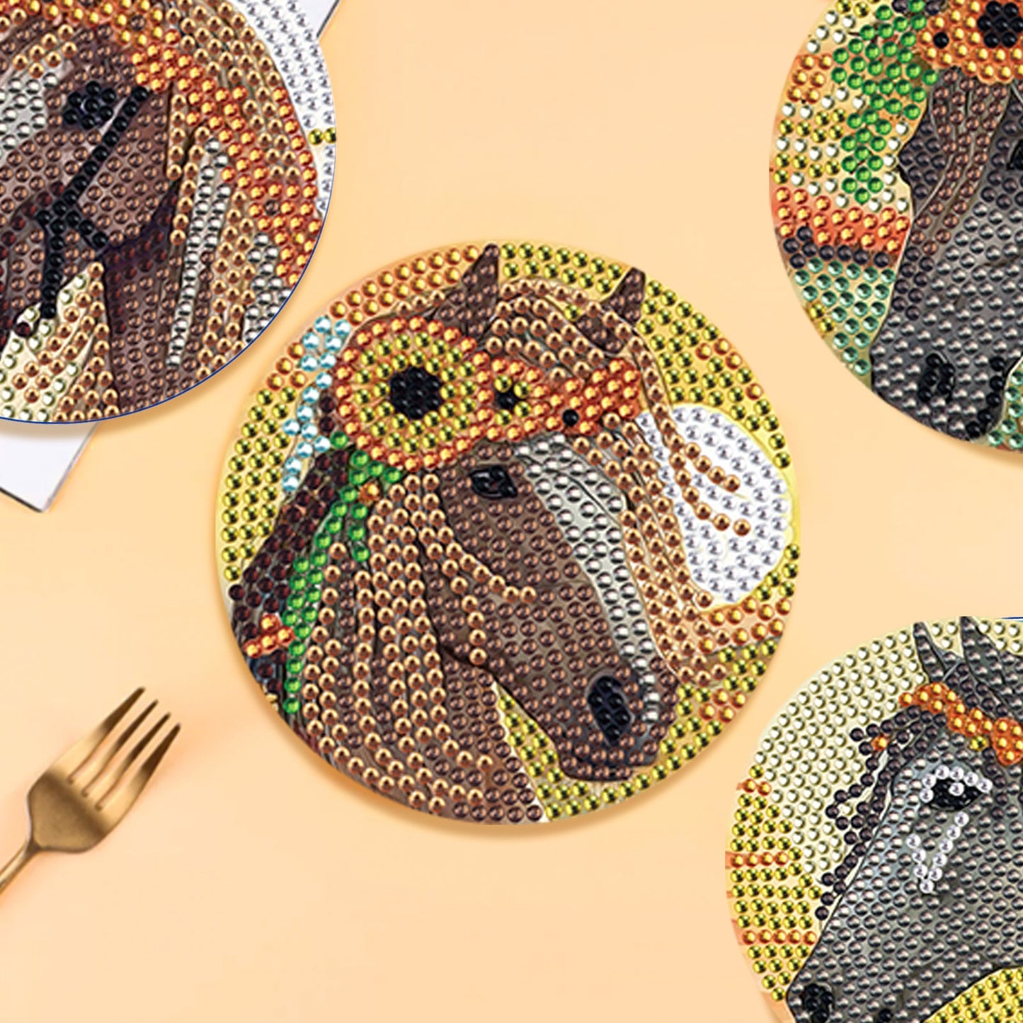6 pcs set DIY Special Shaped Diamond Painting Coaster  | horse （no holder）