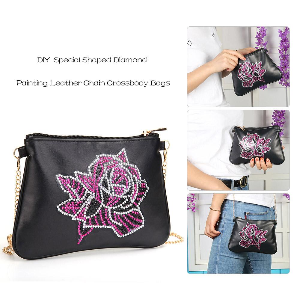 DIY rosenförmige Diamantmalerei-Damentasche mit einer Schulterkette