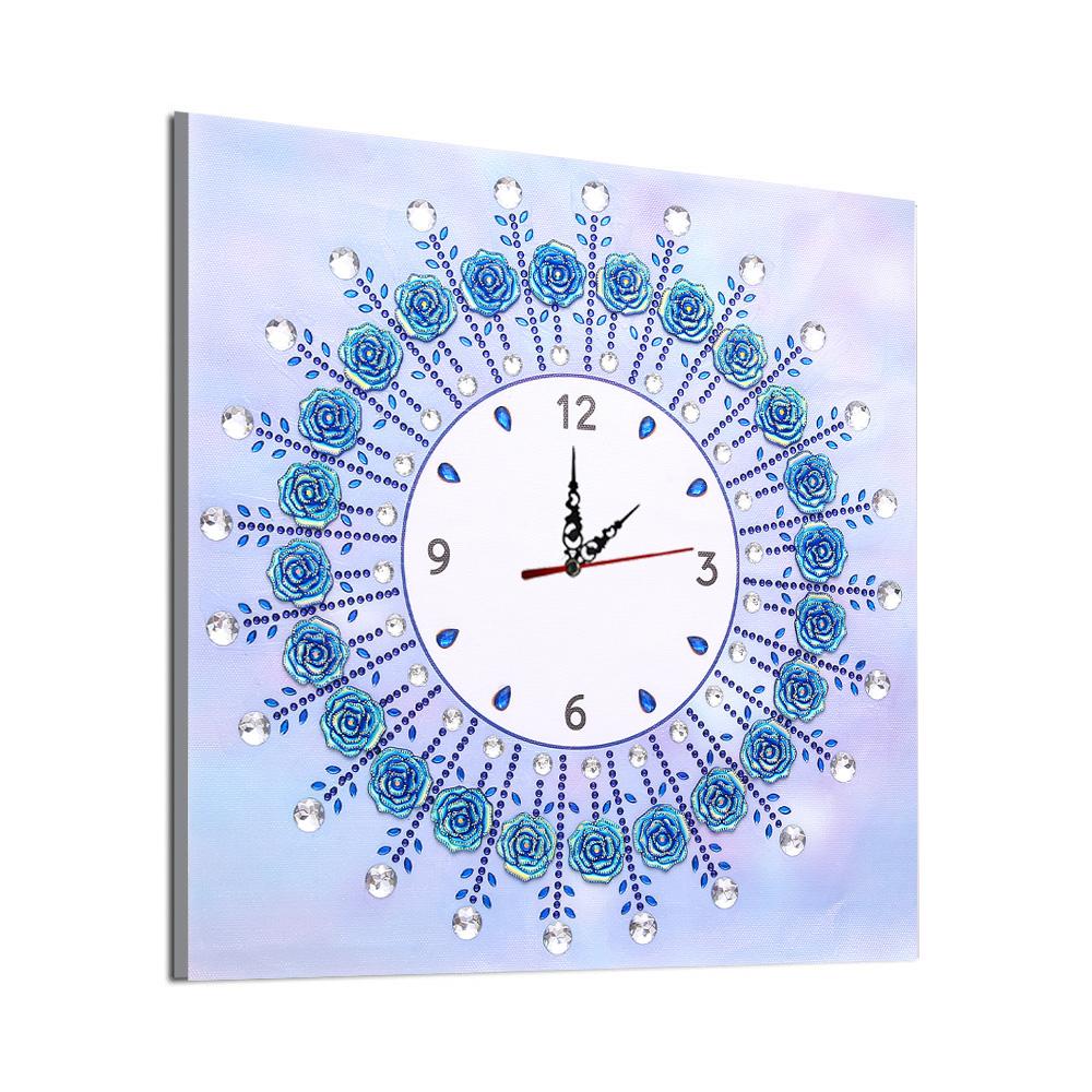 Horloge Rose | Kits de peinture au diamant de forme spéciale 