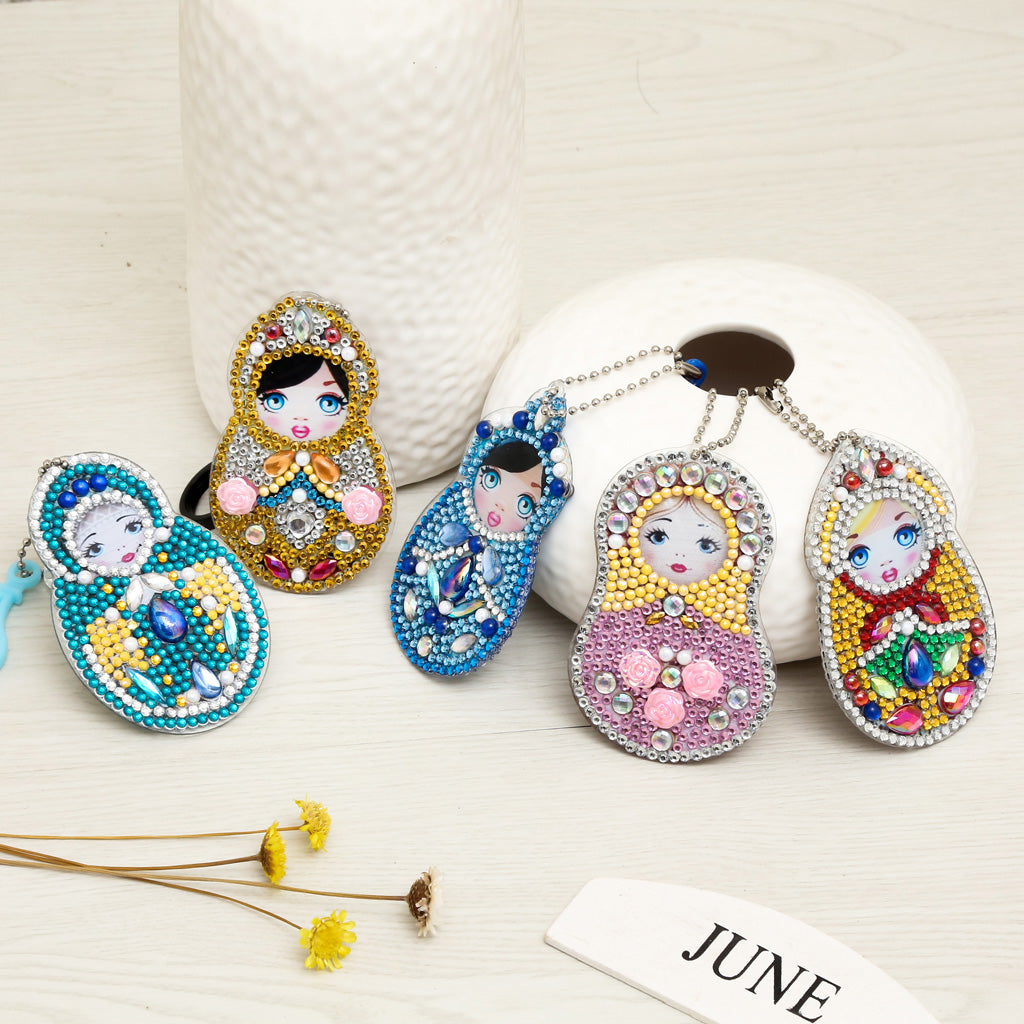 5pcs DIY Girl Sets Special Shaped Full Drill Diamond Painting Key Chain with Key Ring Jewelry Gifts for Girl Bags