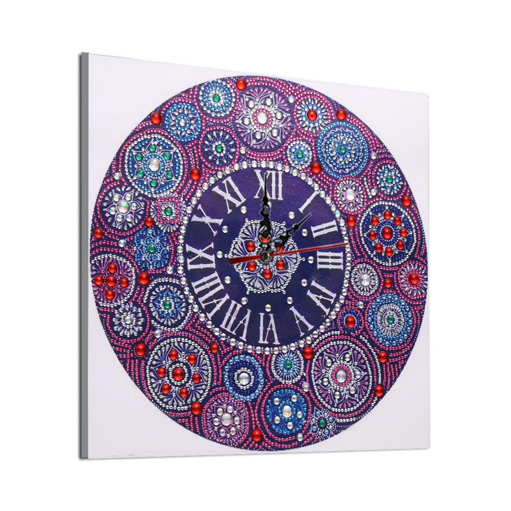 Mandala-Blumen-Uhr Uhren | Speziell geformt | Kristall Strass | Vollständige runde Diamant-Malkits 