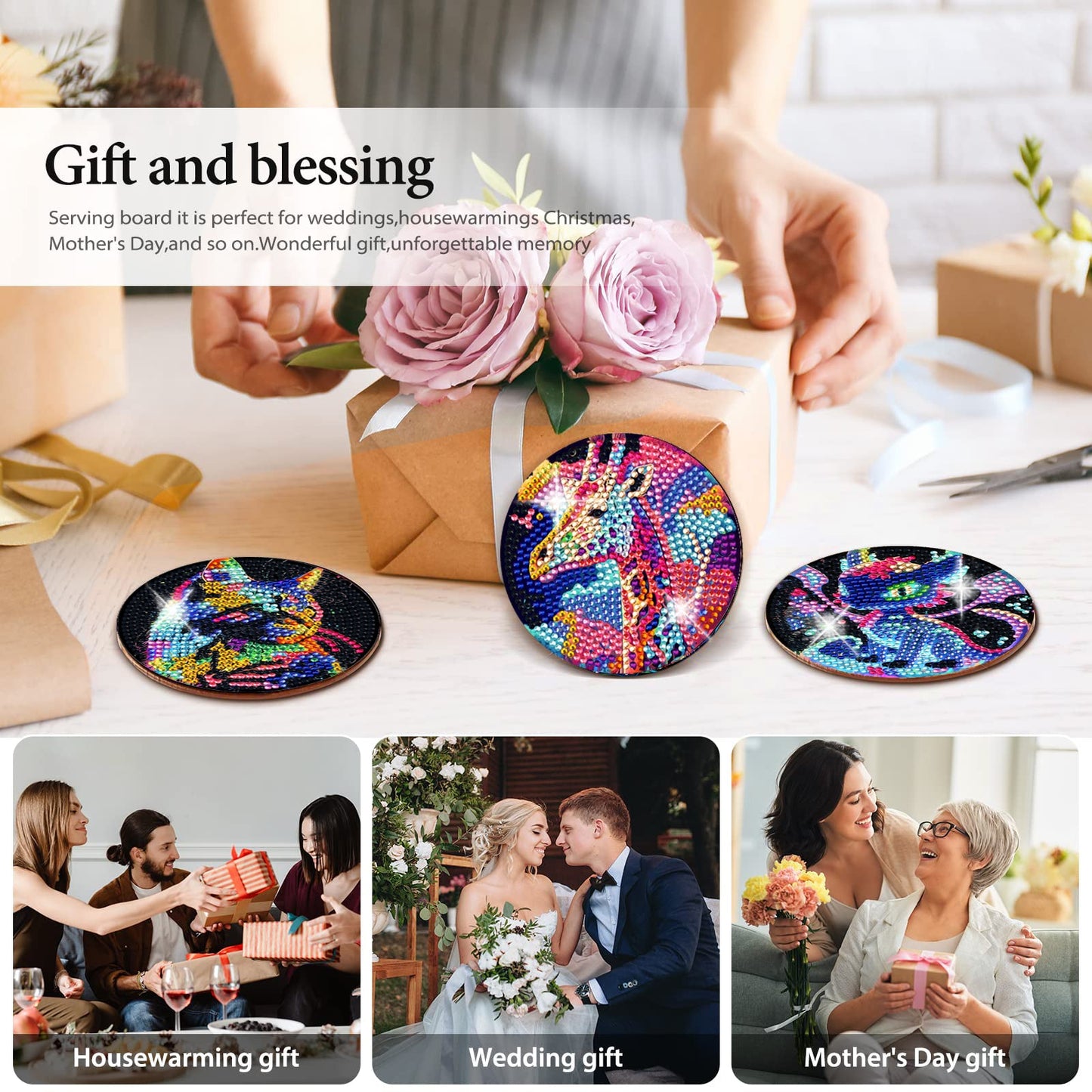 8 pcs set DIY Special Shaped Diamond Painting Coaster  | animal（no holder）