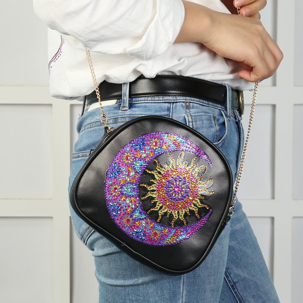 DIY moon shaped diamond painting one-shoulder chain lady bag