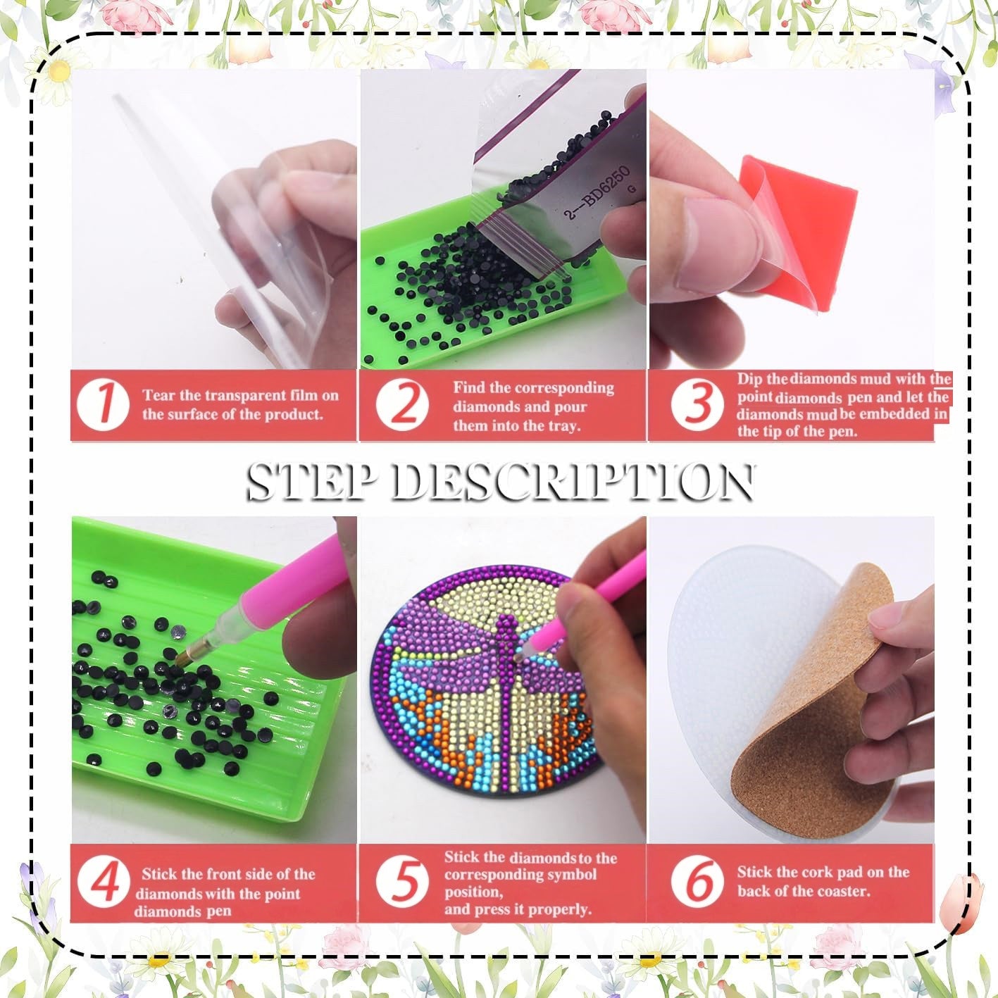 8 pcs set DIY Special Shaped Diamond Painting Coaster  | Dragonfly£¨no holder£©