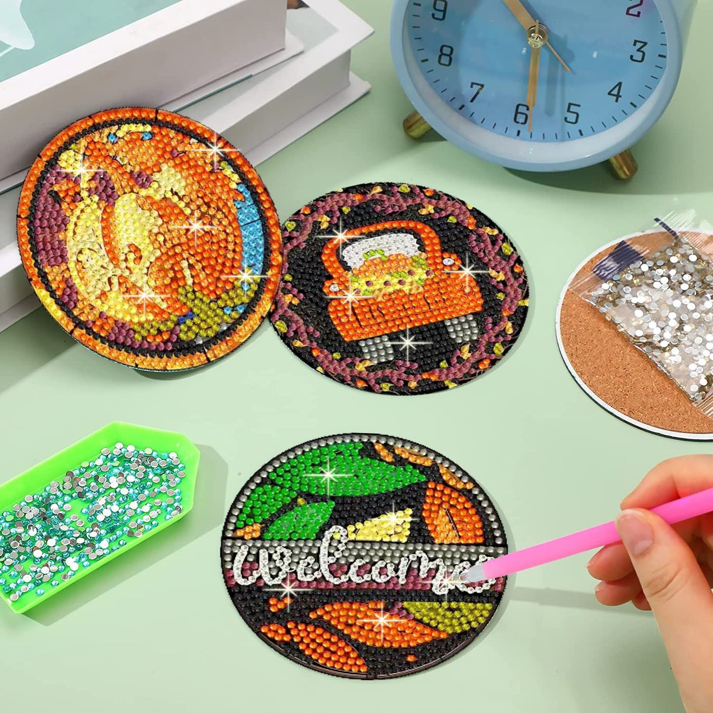 8 pcs set DIY Special Shaped Diamond Painting Coaster  | pumpkin（no holder）