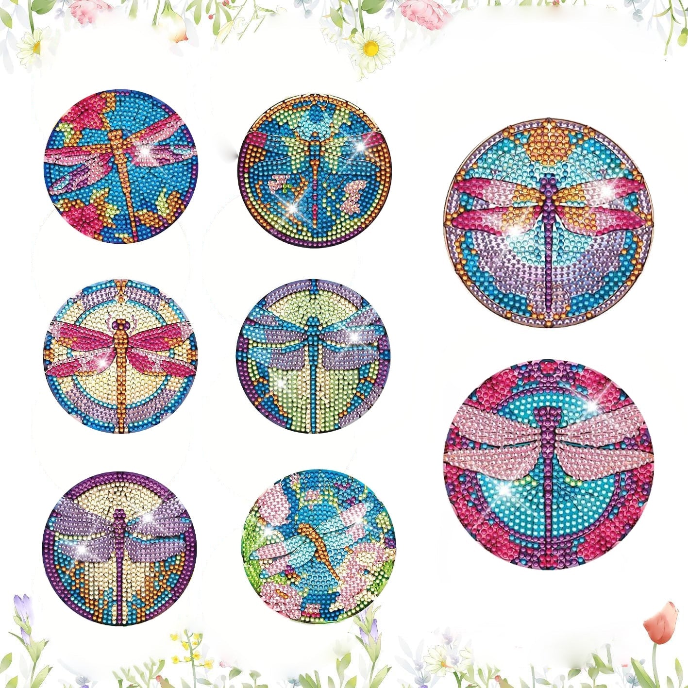 8 pcs set DIY Special Shaped Diamond Painting Coaster  | Dragonfly£¨no holder£©