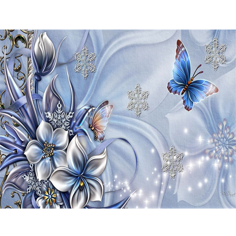 Butterfly And Flower  | Full Round Diamond Painting Kits