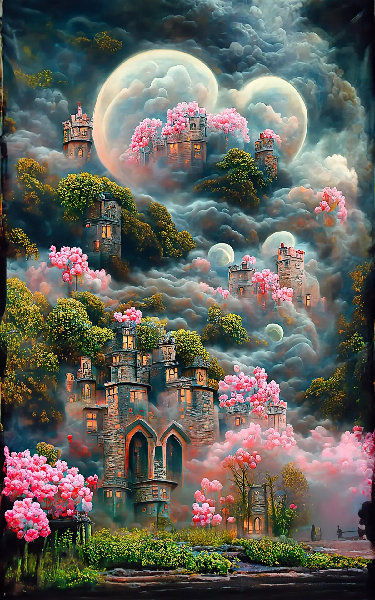 Flower Castle Scenery | Full Round/Square Diamond Painting Kits | 40x70cm | 50x80cm