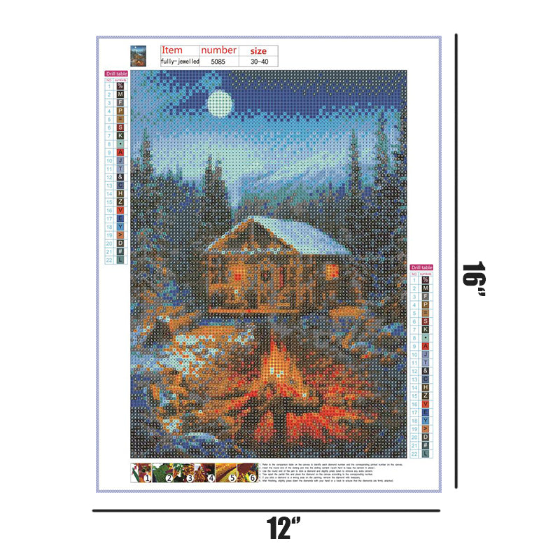 Chalet In The Moonlight  | Full Round Diamond Painting Kits