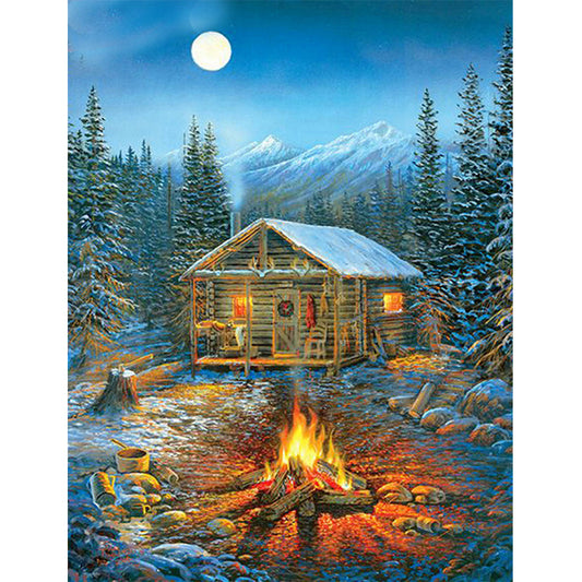 Chalet In The Moonlight  | Full Round Diamond Painting Kits