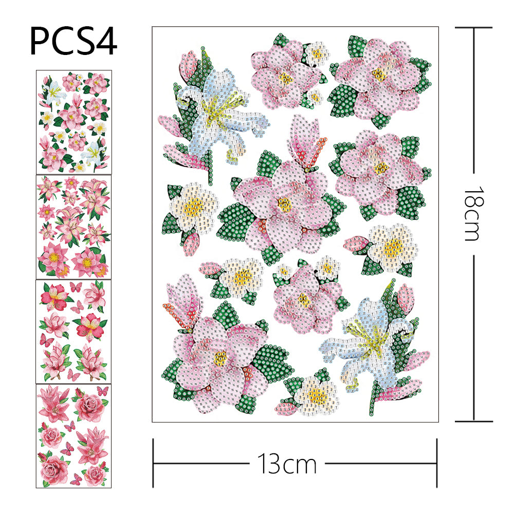 4pcs/pack Round Diamond Painting Stickers Wall Sticker | Flower