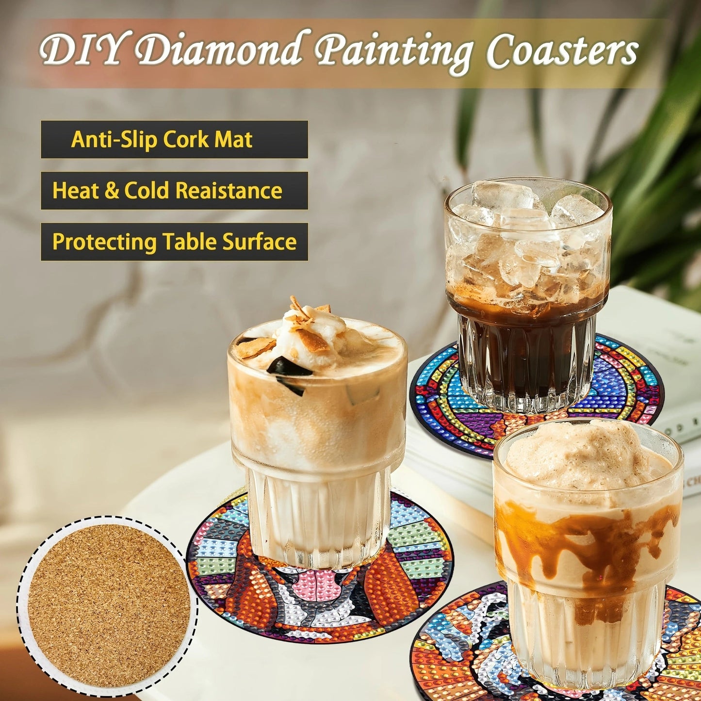 8 pcs set DIY Special Shaped Diamond Painting Coaster  | dog（no holder）