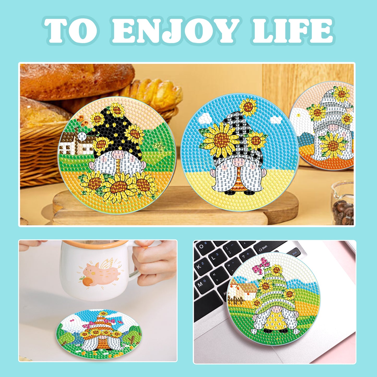 8 pcs set DIY Special Shaped Diamond Painting Coaster | Elves