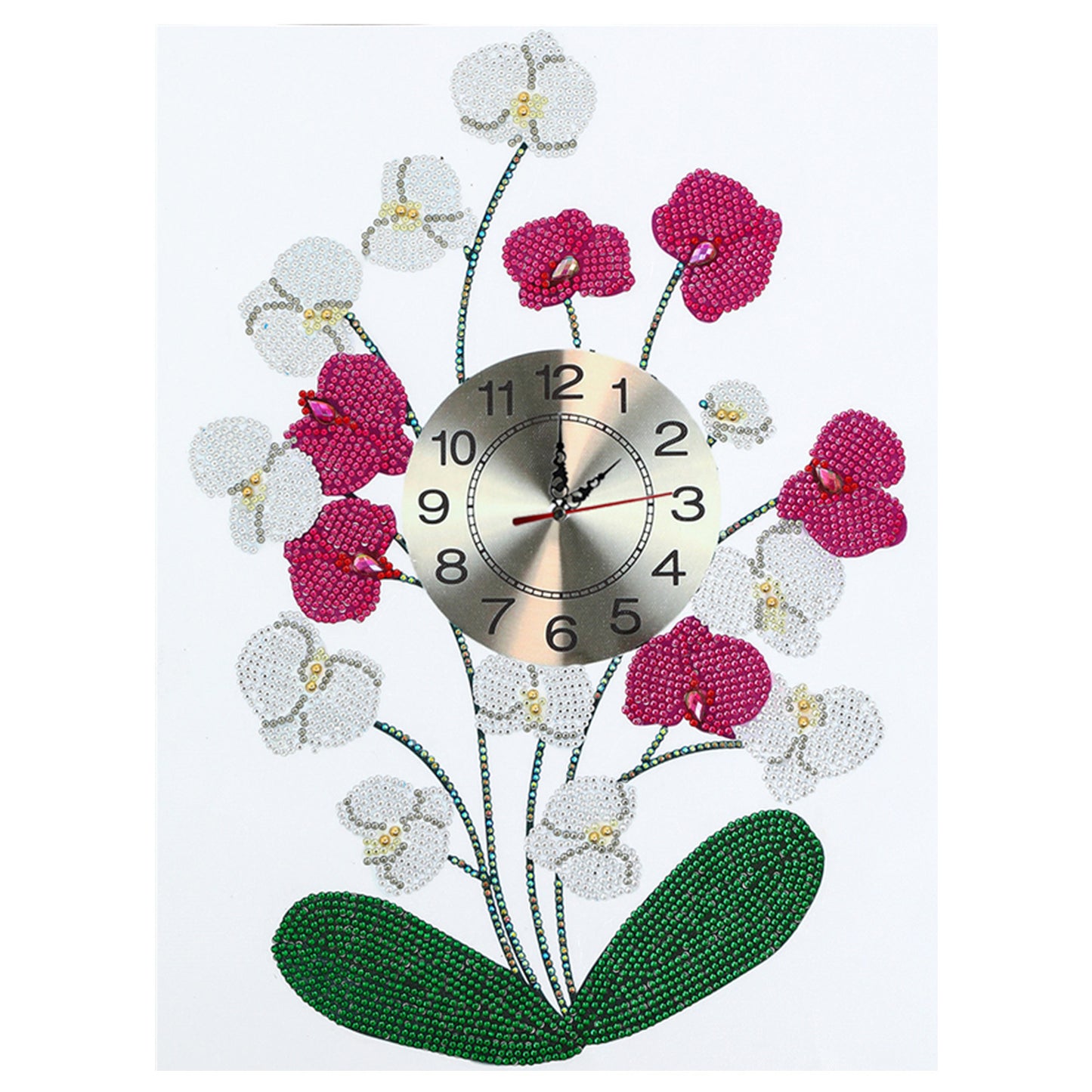 Horloge fleurie | Kits de peinture au diamant de forme spéciale 