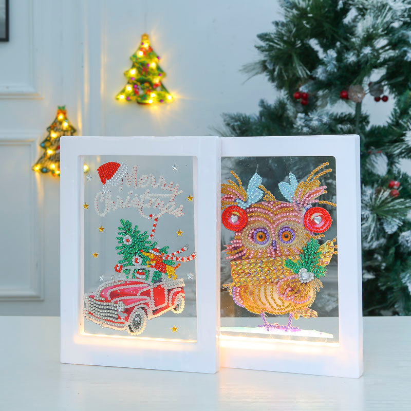 DIY cute cat diamond painting led lamp night light home desk photo frame painting decoration