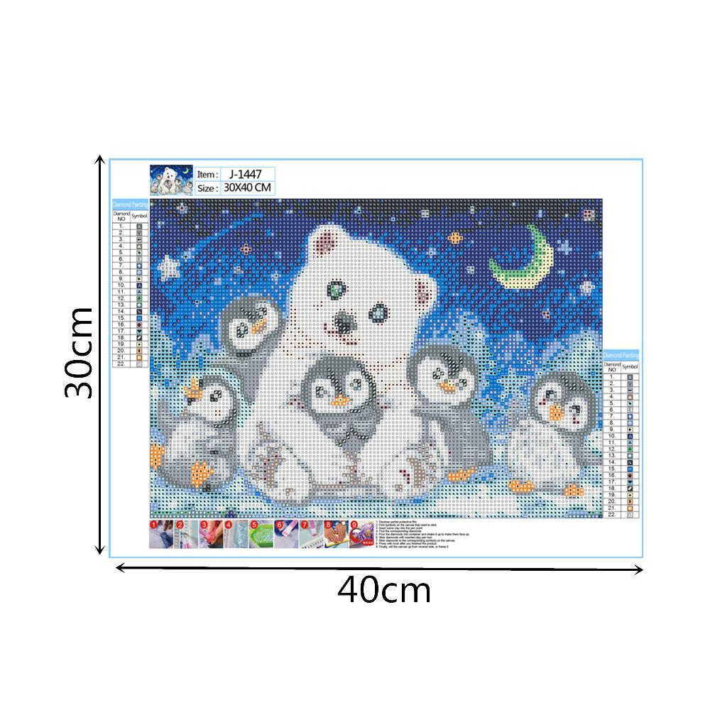 Ours polaire et pingouin | Kits complets de peinture au diamant rond