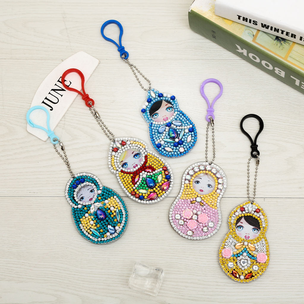 5pcs DIY Girl Sets Special Shaped Full Drill Diamond Painting Key Chain with Key Ring Jewelry Gifts for Girl Bags