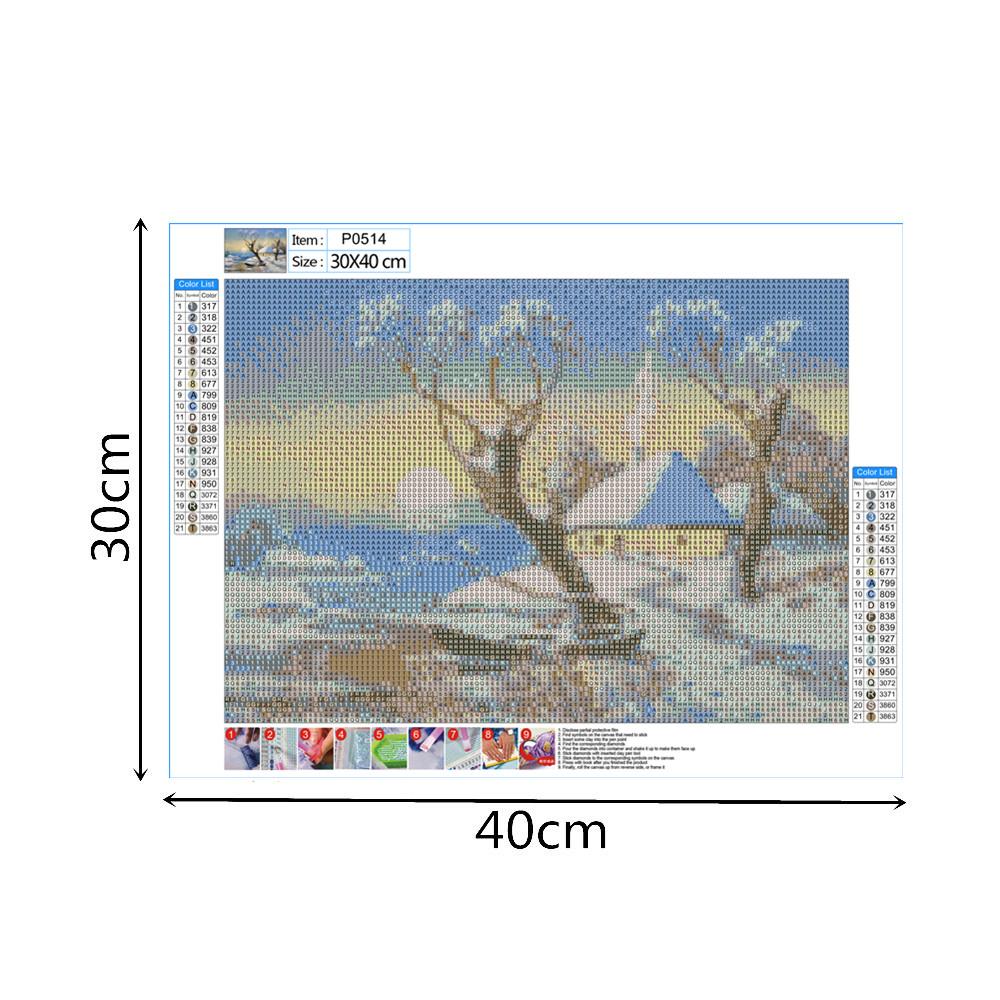 Paysage de neige | Kits complets de peinture au diamant rond 