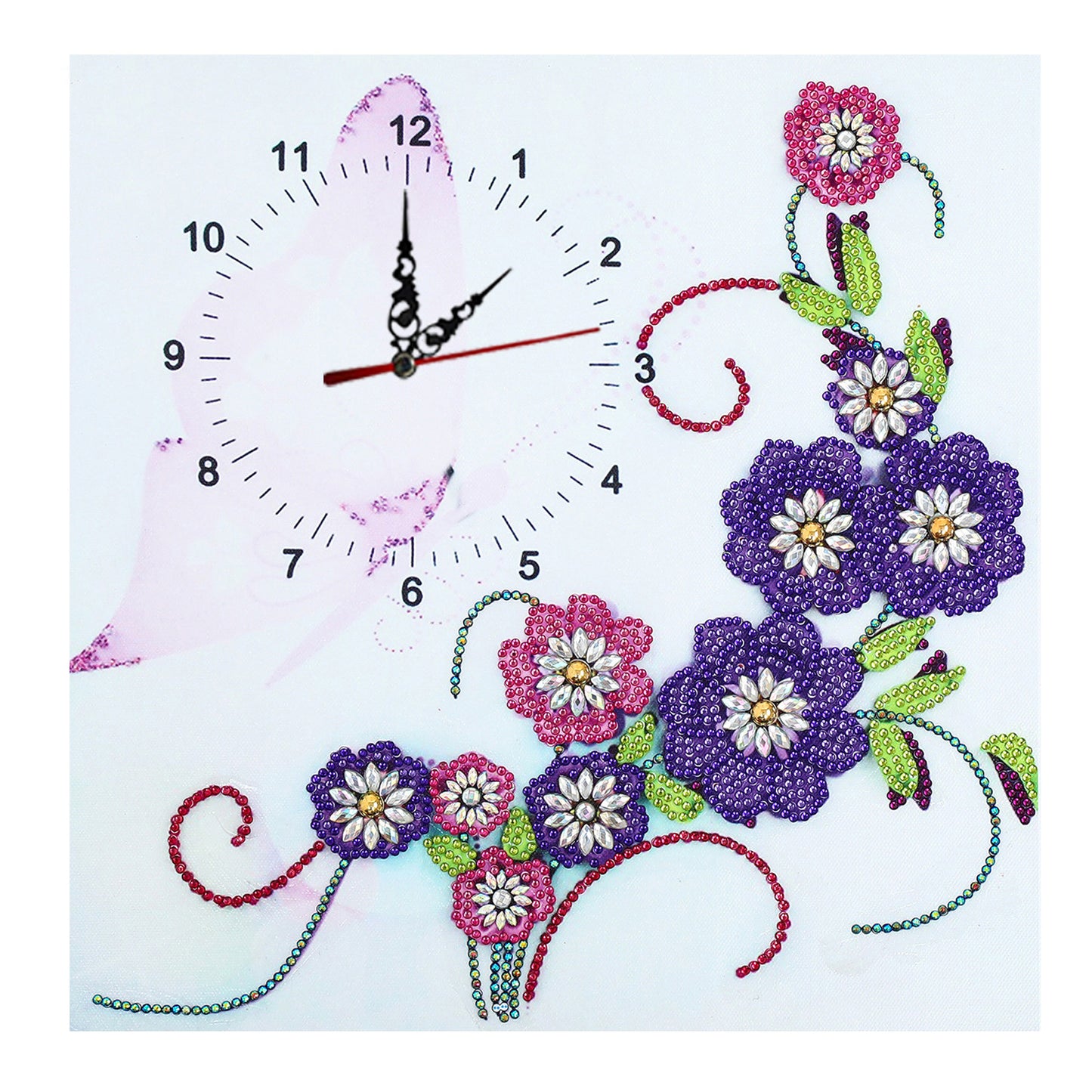Horloge fleurie | Kits de peinture au diamant de forme spéciale