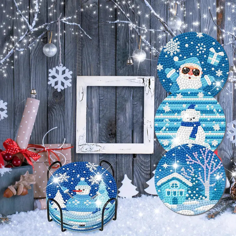 Free 8 pcs set DIY Special Shaped Diamond Painting Coaster  | Snowman (no holder)