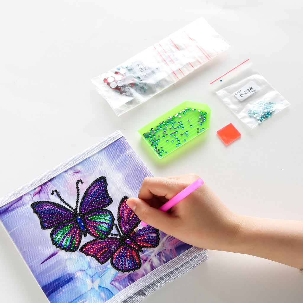 Boîte de rangement pour la maison en tissu papillon avec peinture au diamant en forme de bricolage