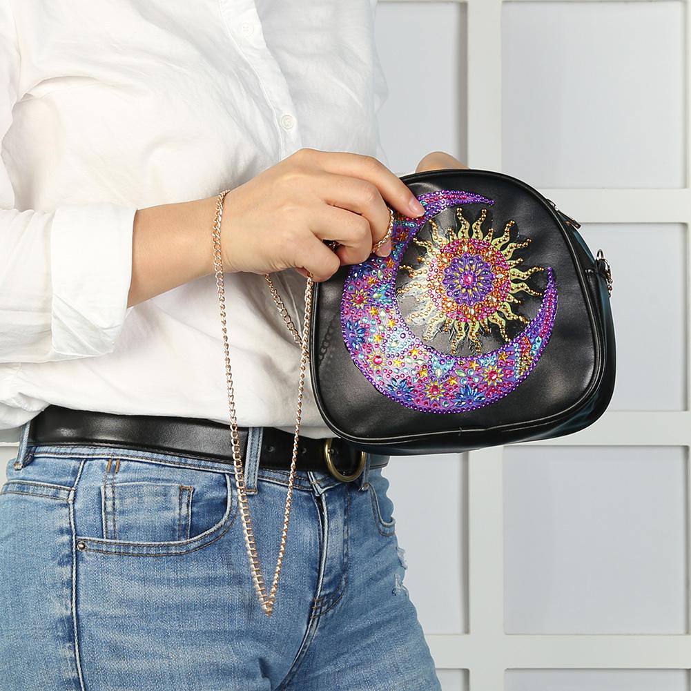 DIY moon shaped diamond painting one-shoulder chain lady bag