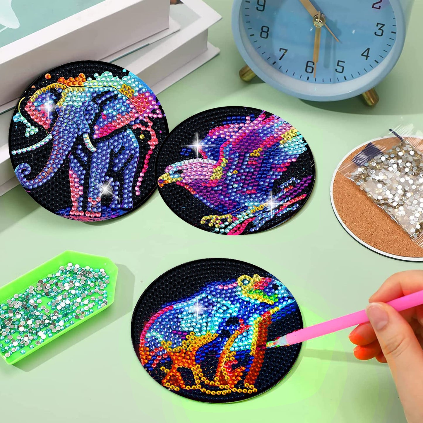 8 pcs set DIY Special Shaped Diamond Painting Coaster  | animal（no holder）