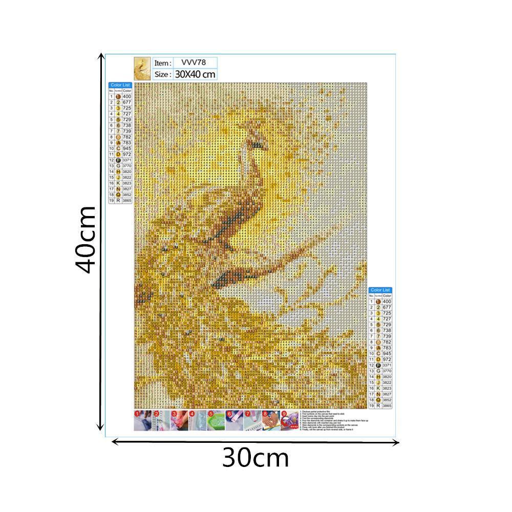 Golden Silk Peacock | Full Round Diamond Painting Kits