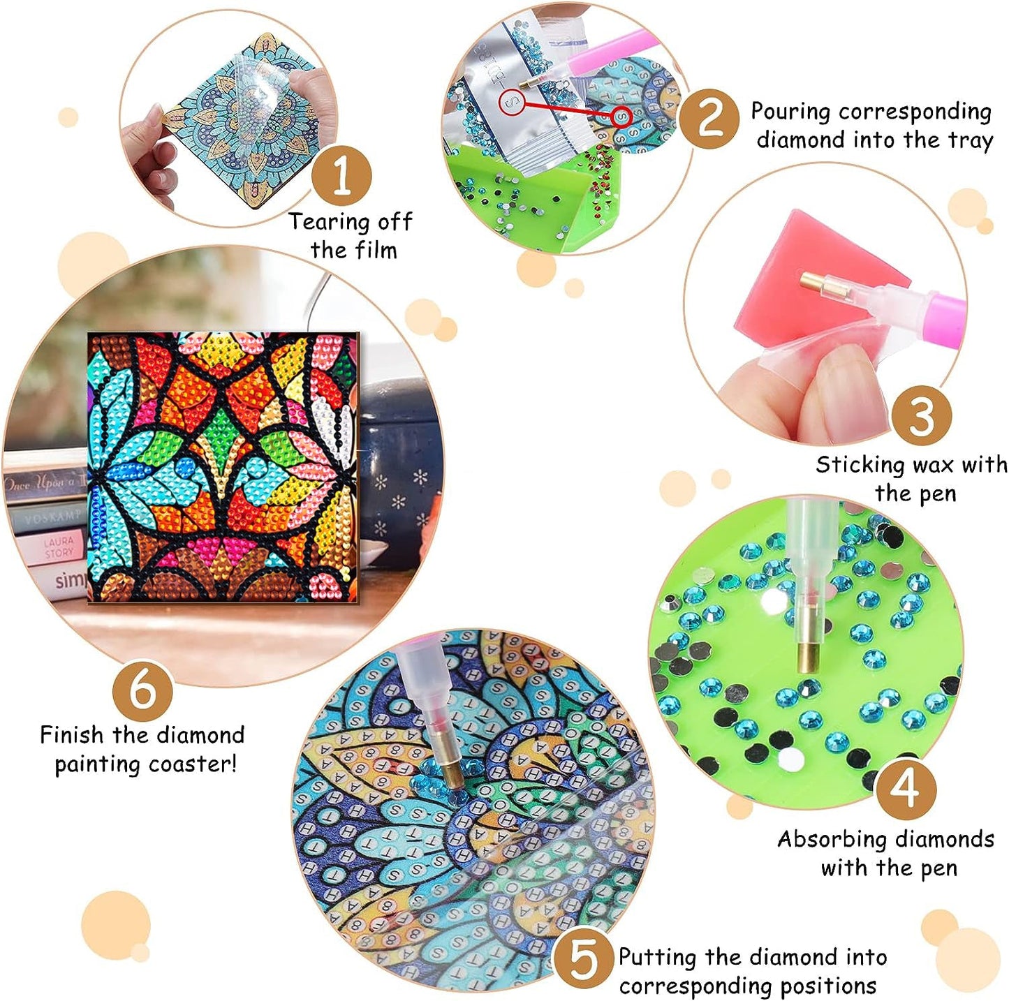 6 pcs set DIY Special Shaped Diamond Painting Coaster  | pattern（no holder）