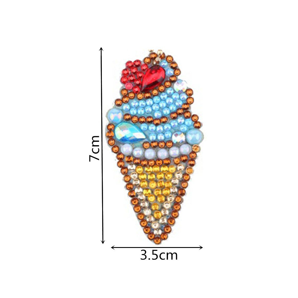 5pcs DIY Ice cream Sets Special Shaped Full Drill Diamond Painting Key Chain with Key Ring Jewelry Gifts for Girl Bags