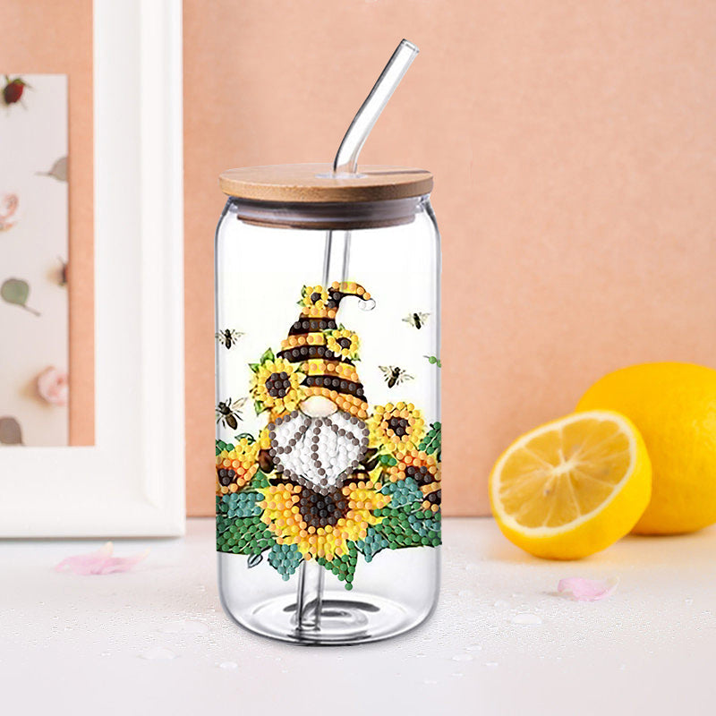 4PCS DIY diamond painting cup stickers (without cup) | Gnome Sunflower