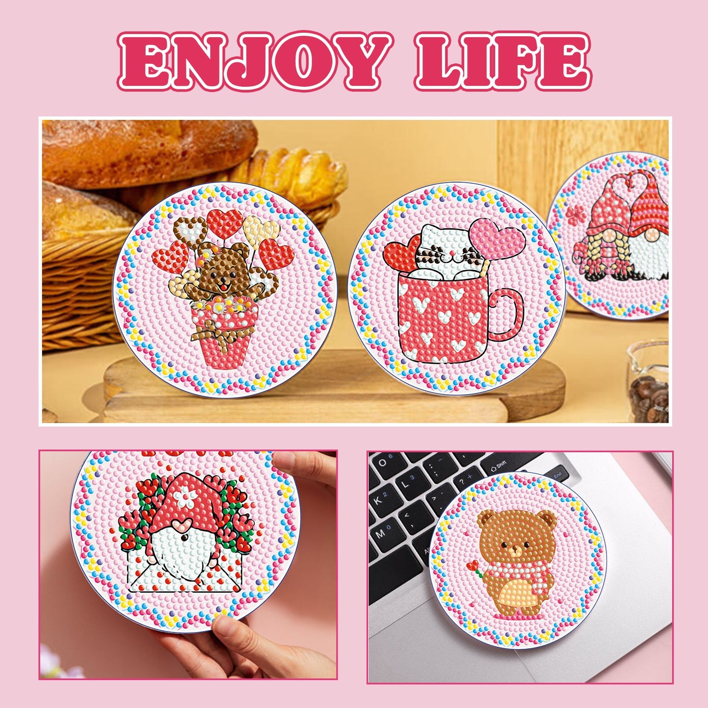 10 pcs set DIY Special Shaped Diamond Painting Coaster | Valentine's Day