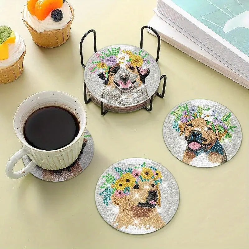 8 pcs set DIY Special Shaped Diamond Painting Coaster  | Dog (no holder)